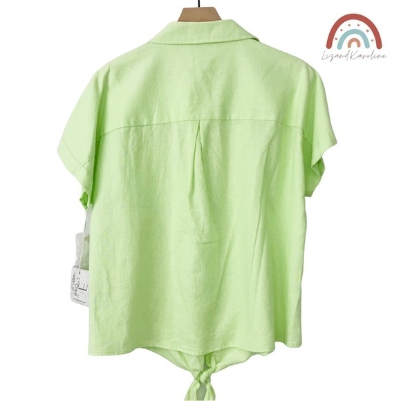 New! Linen Button Down Lime Oversized Camp ShirtTop - Picture 3 of 11